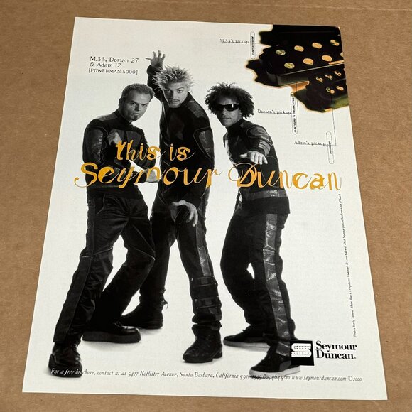 Powerman 5000 -Dorian 27/ M.33 /Adam 12 - SEYMOUR DUNCAN PICKUPS - 2000 Print Ad - Picture 1 of 1